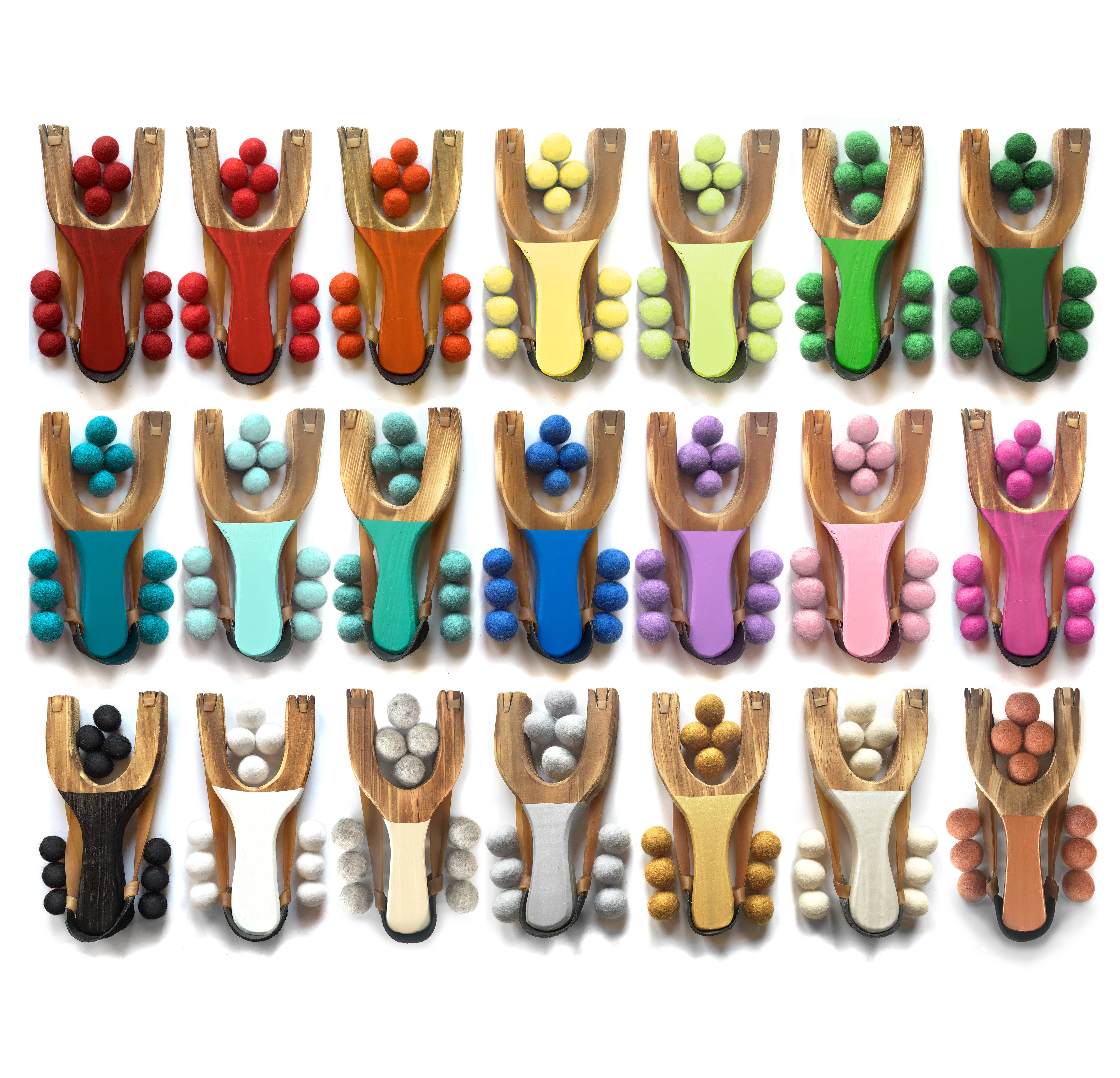 Little Lark - Wholesale Slingshot - Kids - Classic Wooden Slingshot, Primary Rainbow Felt Balls3