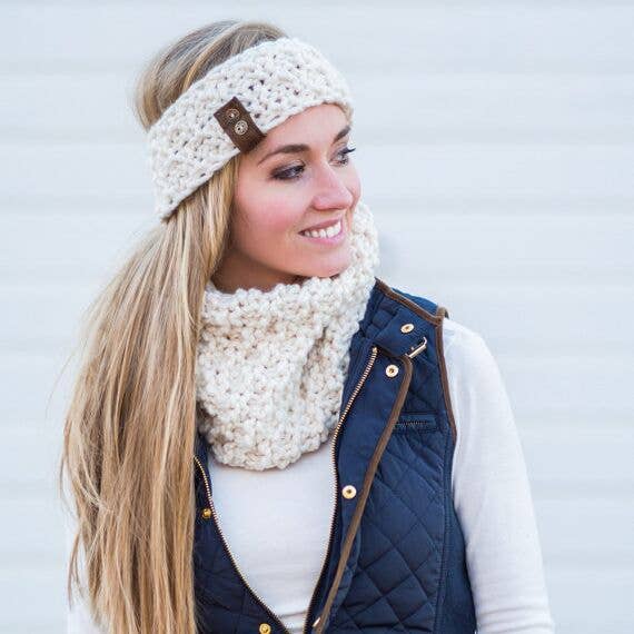 JackiBean – wholesale Öronvärmare - Dam – Handstickat läder knapp band pannband2