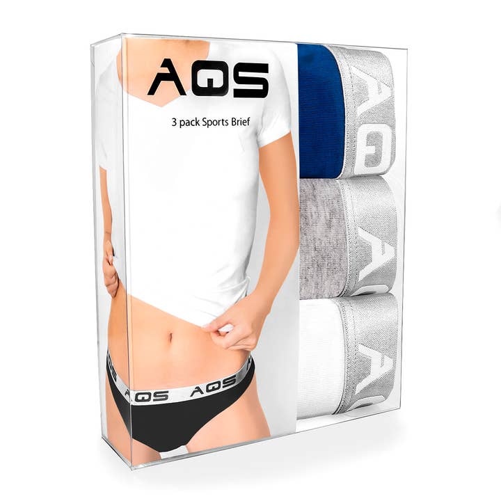AQS Brand Inc. - Wholesale Underwear - Women's - AQS Cotton Bikini Underwear- 3 Pack White/Grey/Blue1
