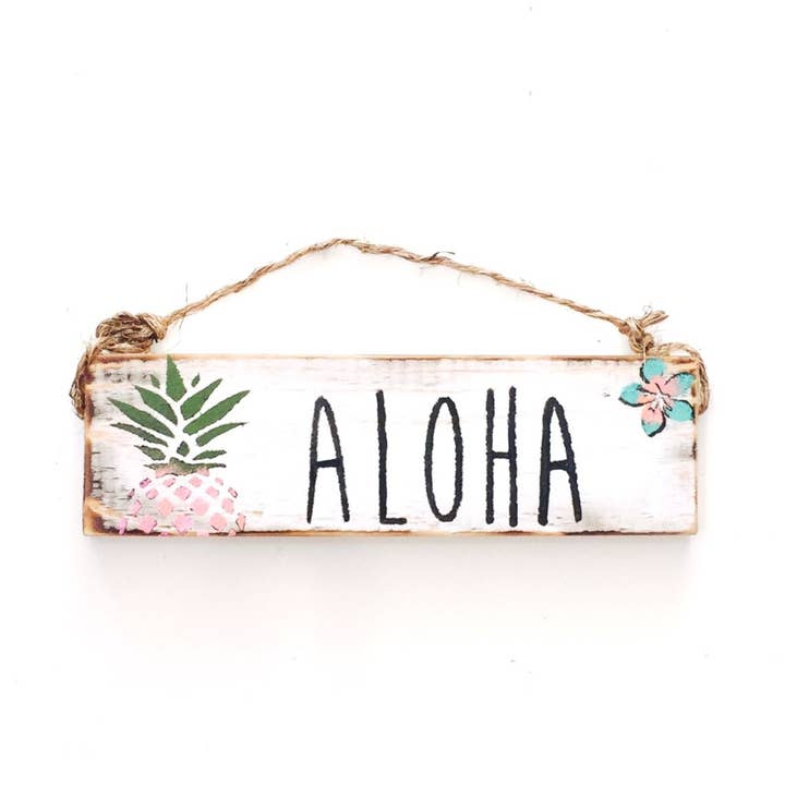 Aloha Wood Sign - Hawaii Decor - Gift -Pineapple Decor for wholesale by Mahalo Market