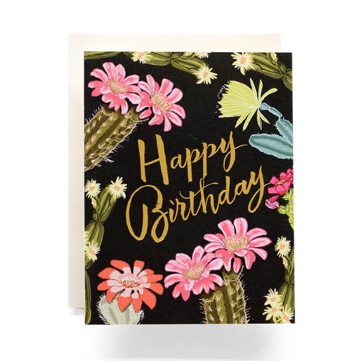 Cactus Blooms Birthday Greeting Card for wholesale by Antiquaria