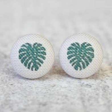 Rachel O's - Wholesale Stud/Post Earrings - Monstera Fabric Button Earrings0