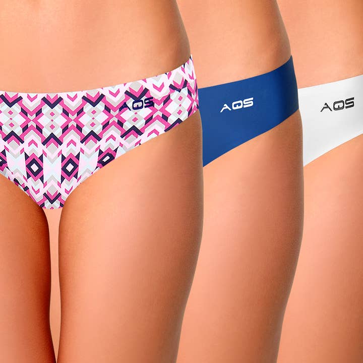 AQS Seamless Thongs - 3 Pack Geometric/Navy/White for wholesale by AQS Brand Inc.