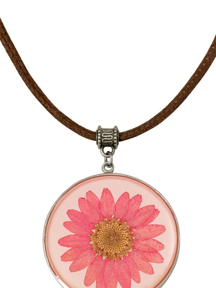 Rosafarbene Daisy Lg runde Lederhalskette für den Großhandel von Shari Dixon