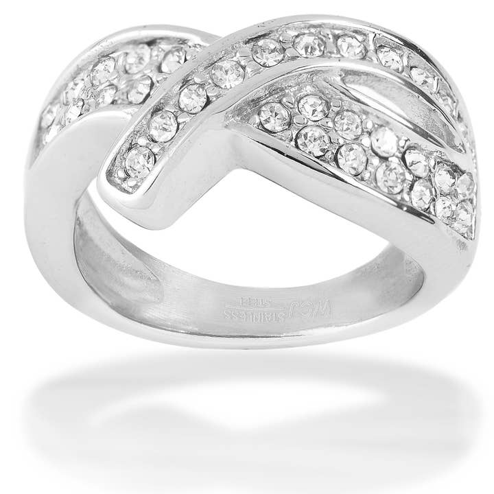 West Coast Jewelry – Großhandel Mehrsteinige Ringe – Polierter Zirkonia-Ring aus Stahl in Bandform
