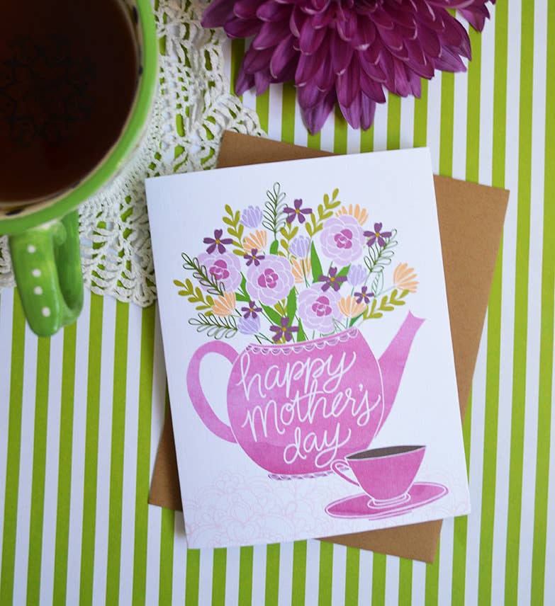 Pen & Paint - Wholesale Mother's Day Card - Happy Mother's Day tea pot & flowers2