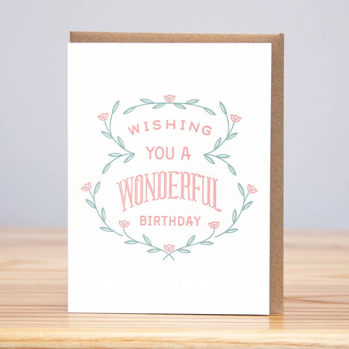 Wonderful Birthday (Letterpress) for wholesale by Huckleberry Letterpress