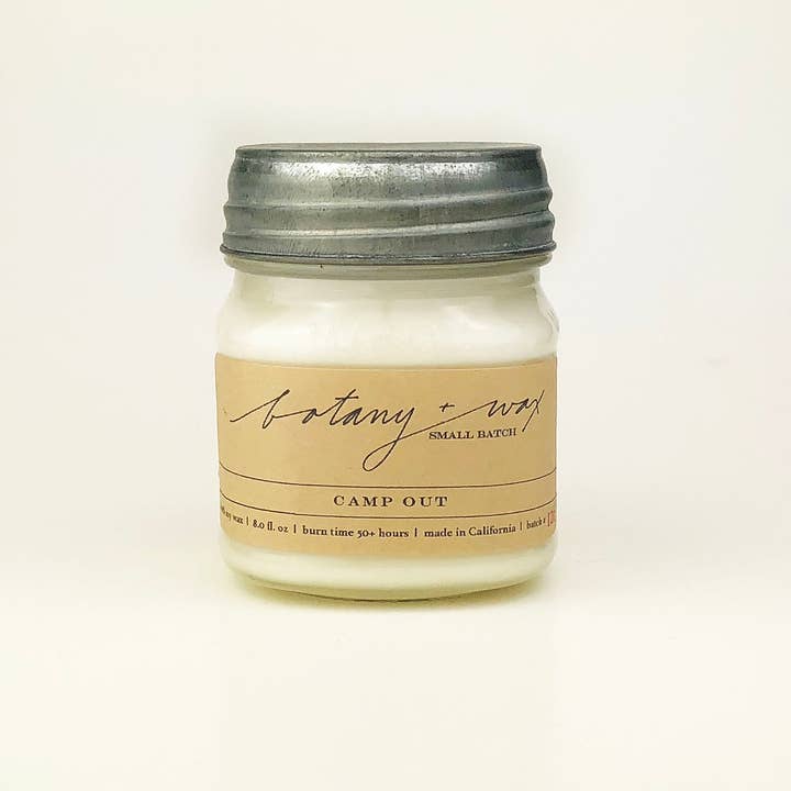 Camp Out 8oz. Mason Jar Soy Candle for wholesale by botany+wax