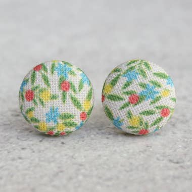 Calico Fabric Button Earrings for wholesale by Rachel O's