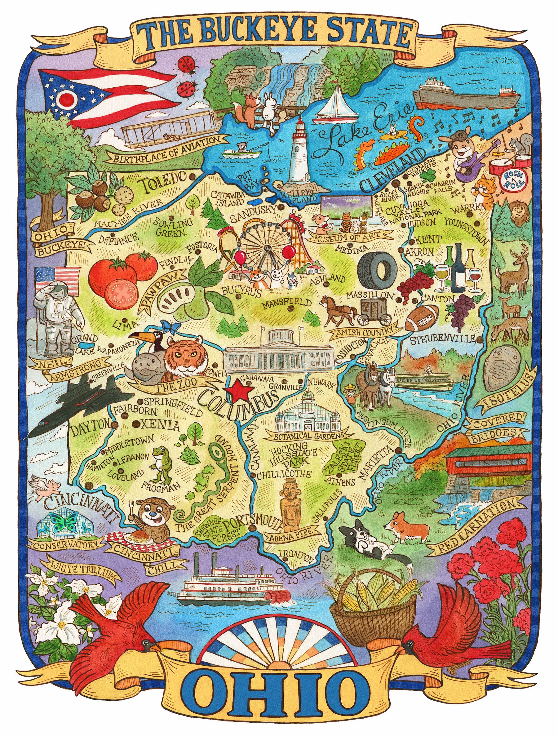 SepiaLepus Illustration - Wholesale Art Print - 8" x 10" Ohio Map Art Print0