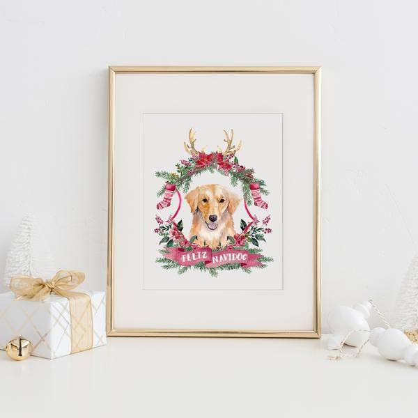 Feliz Navidog Art Print for wholesale by Cami Monet