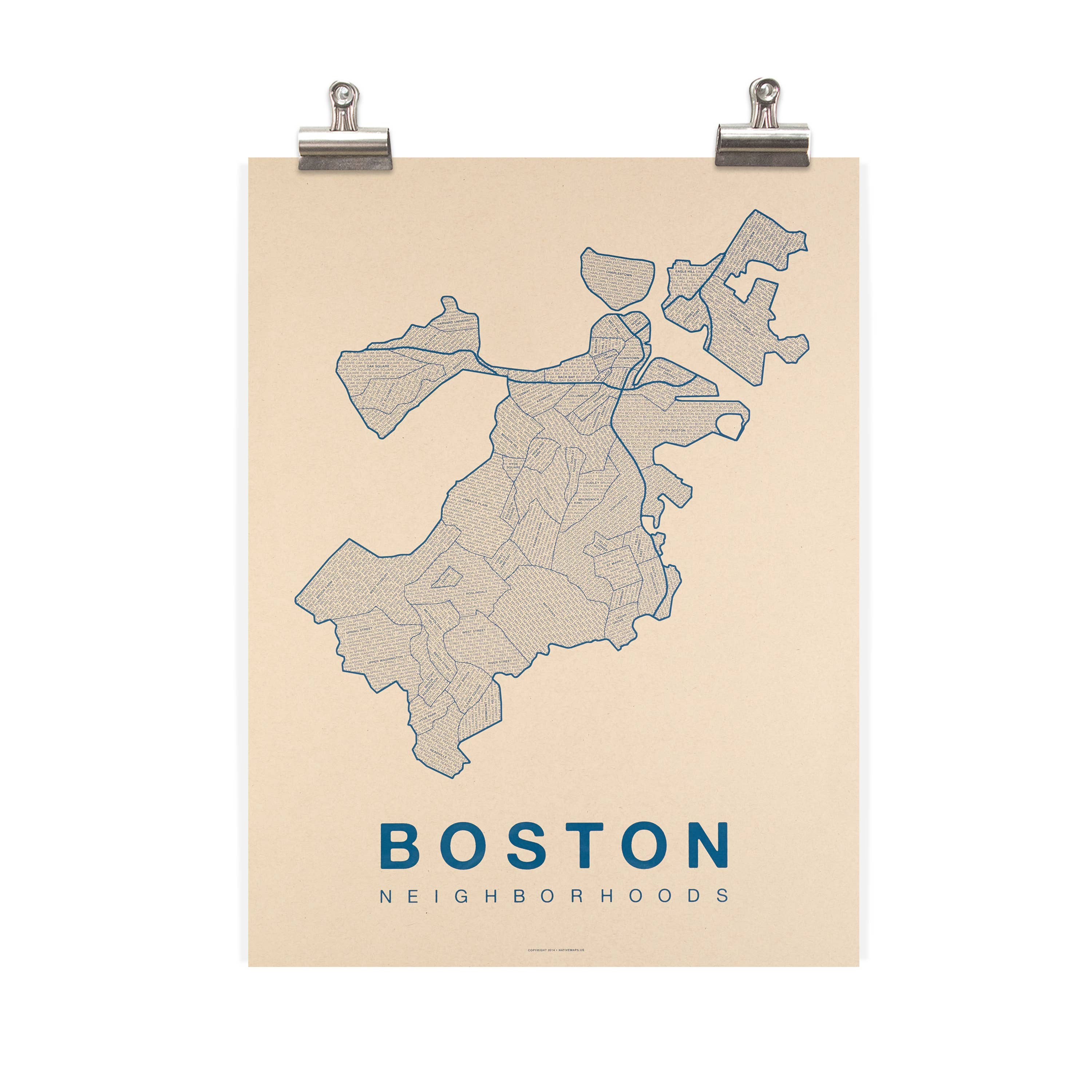 Native Maps - Wholesale Poster - Boston, MA Neighborhood City Map Poster3