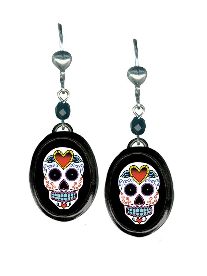 Small Sugar 1 Oval Pop Art Earrings w/Beads for wholesale by Classic Hardware