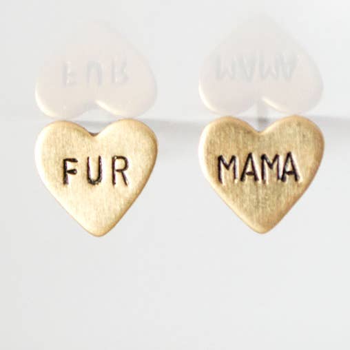 FUR MAMA heart earrings, stocking stuffers for wholesale by Grey Theory Mill