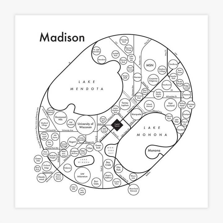 Madison Wisconsin Kort Print for engroshandel hos Archie's Press