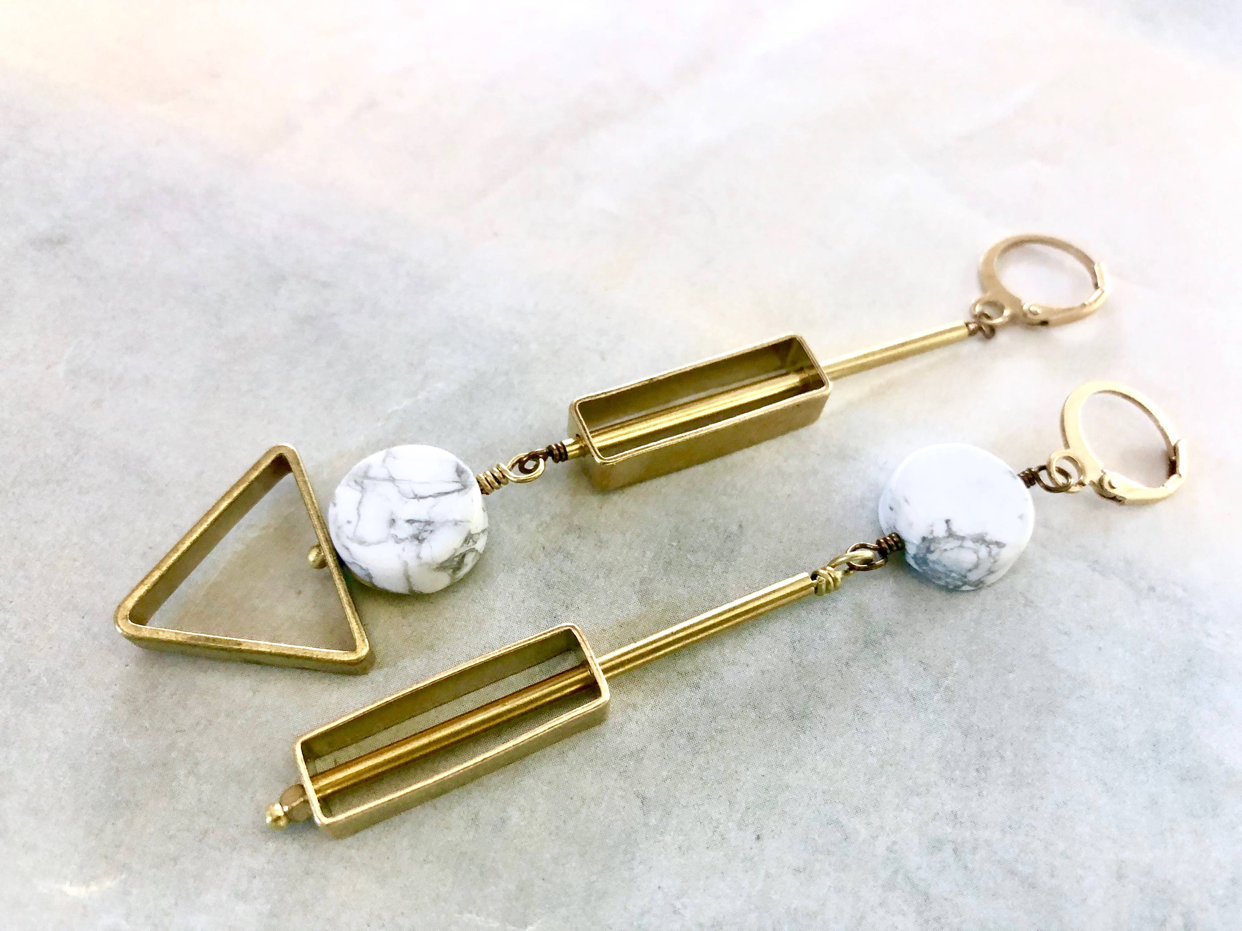 SORA DESIGNS - Wholesale Dangle Earrings - White Marble Circle Triangle Rectangle earrings1