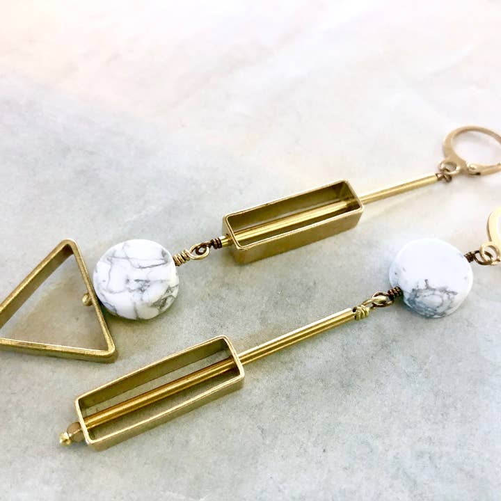 SORA DESIGNS - Wholesale Dangle Earrings - White Marble Circle Triangle Rectangle earrings1