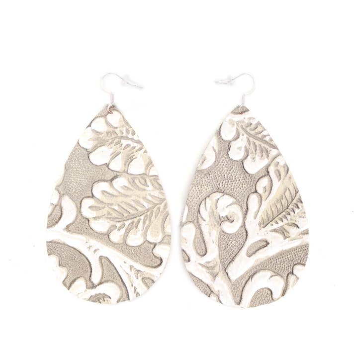 Tooled Grey - The Drop Leather Earrings for wholesale by OneWild