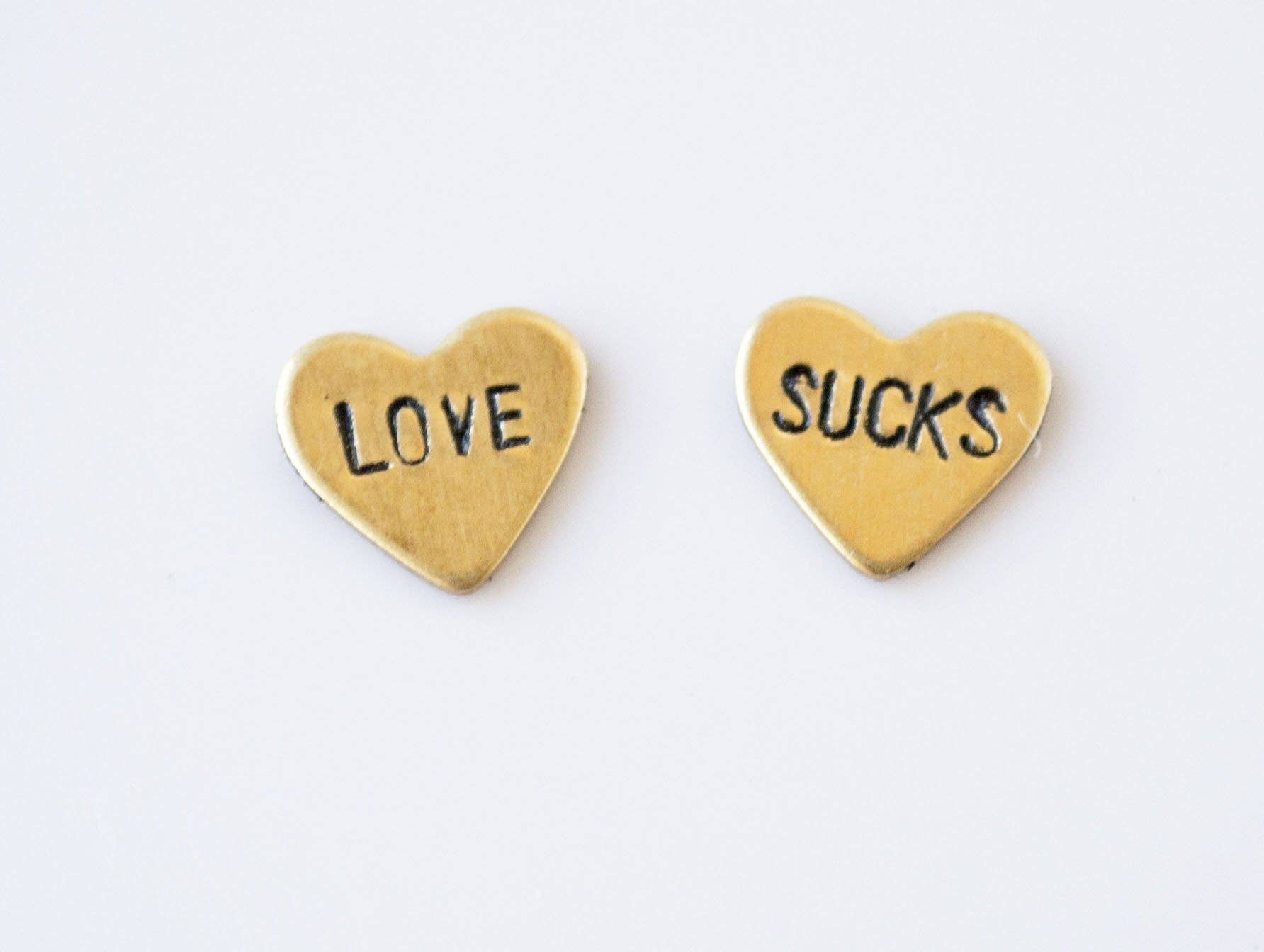 Grey Theory Mill - Wholesale Stud/Post Earrings - Love Sucks, Heart Earrings | Brass1