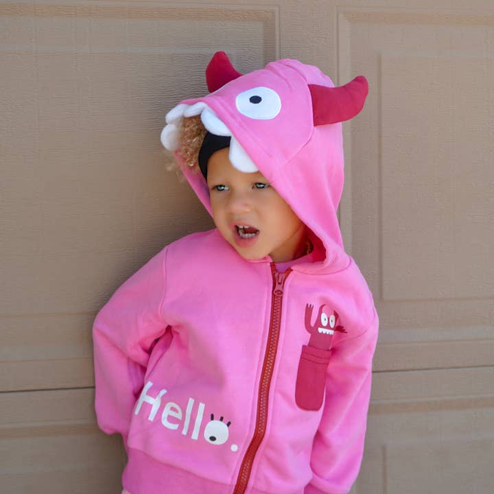 Pink Monster Toddler and Kids 3D Hoodie for wholesale by Doodle Pants