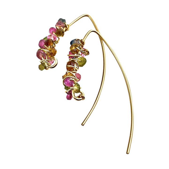 Boucles d'oreilles Cocoon délicates - Tourmaline pastèque pour la vente par Delisch Jewelry & Accessories