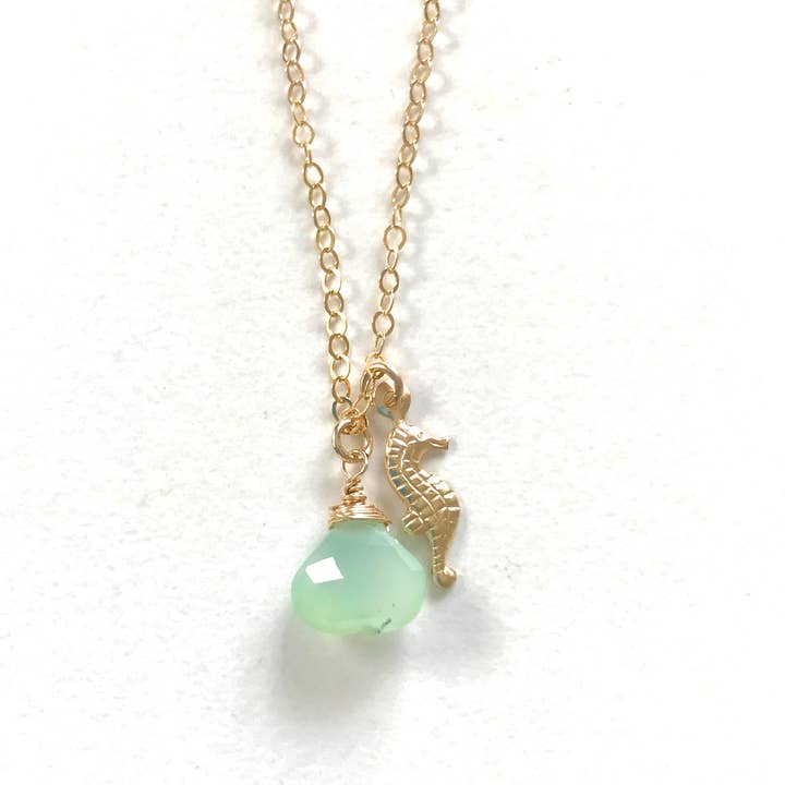 Seahorse Necklace - Aqua Chalcedony for wholesale by Komakai Jewelry