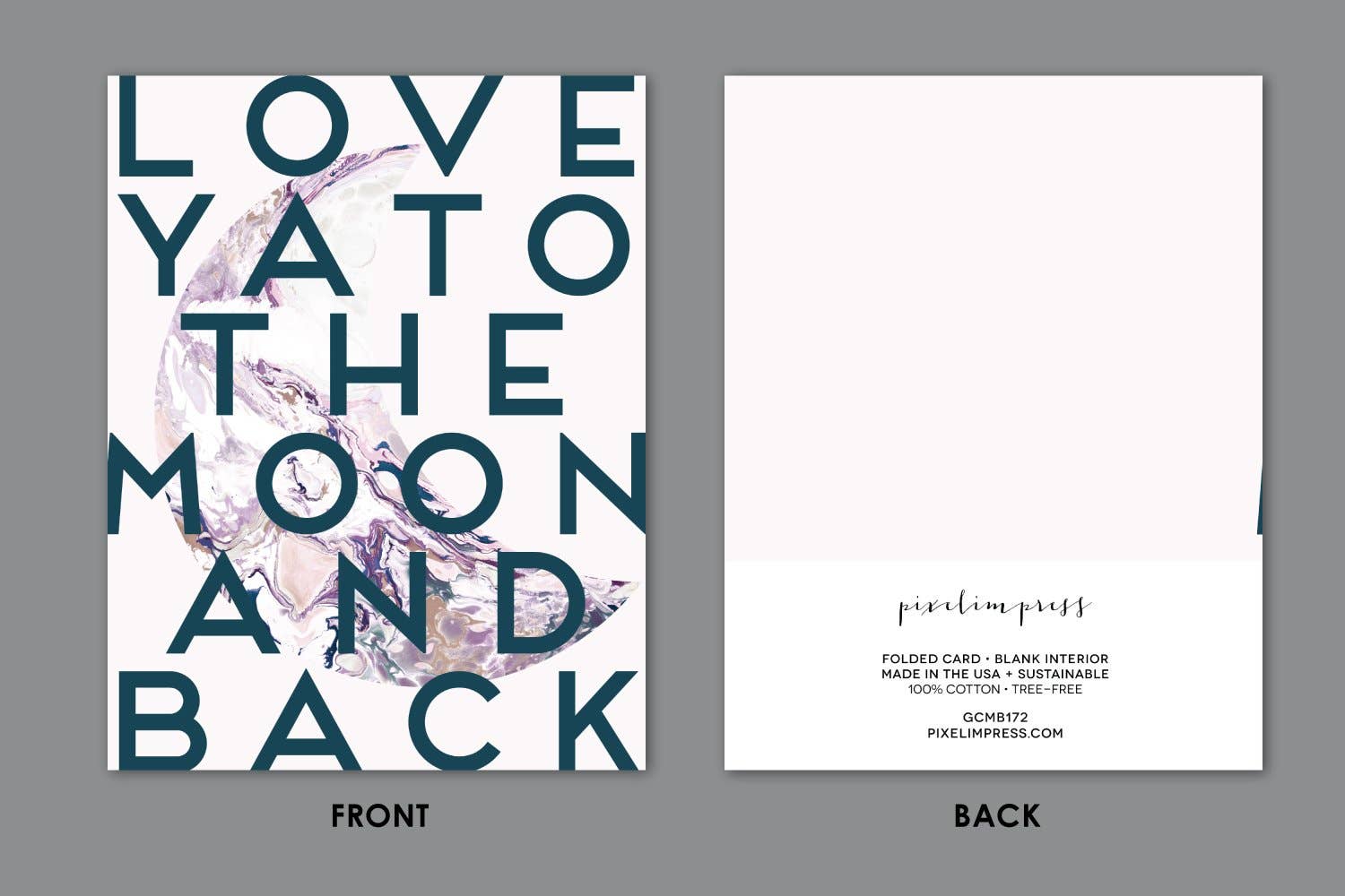 pixelimpress - Wholesale Love Card - Love Ya To The Moon And Back Blush Pink Marble Greeting Card1