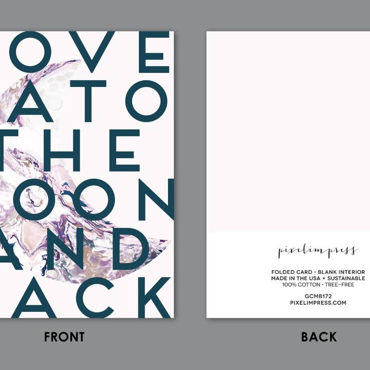 pixelimpress - Wholesale Love Card - Love Ya To The Moon And Back Blush Pink Marble Greeting Card1