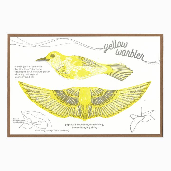 warbler pop-out bird card for wholesale by Blackbird Letterpress