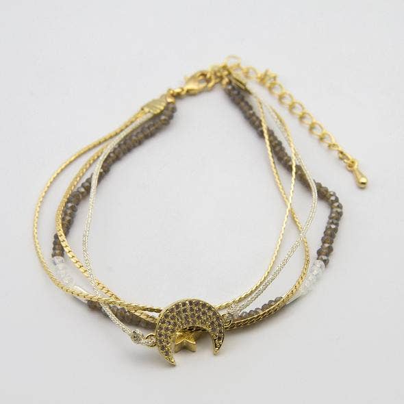 Pulsera Luna Dorada y Estrellas para venta al por mayor de Mia Accessories