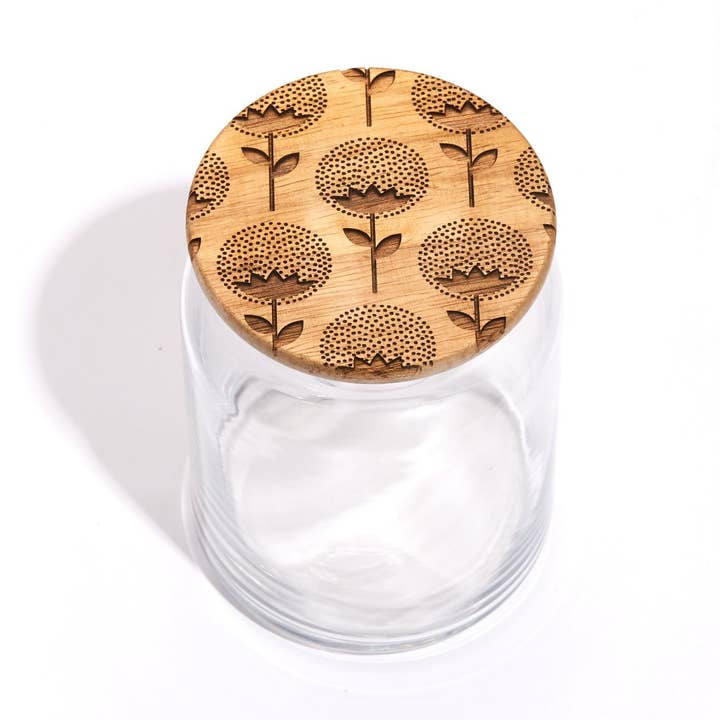 Lucca - Wholesale Jar - Dandelion Wood Lid Glass Jar0
