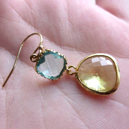 Laalee Jewelry - Wholesale Dangle Earrings - Peridot Earrings Aquamarine Gold1