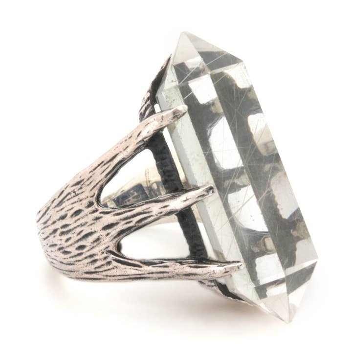 Kristallen talon ring | Zilver/kwarts voor wholesale door Hiouchi Jewels | Rose & Bolt Grateful Dead Jewelry