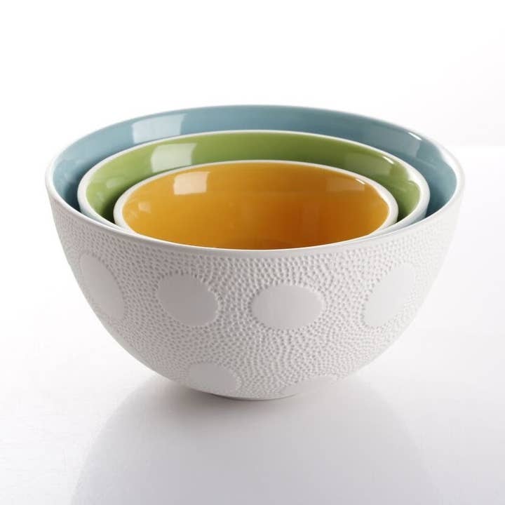 White Aqua Green Orange Nesting textured bowls - set of 3 for wholesale on Faire0