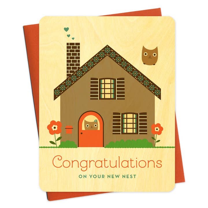 New Nest Wood Congratulations Card for wholesale by Night Owl Paper Goods