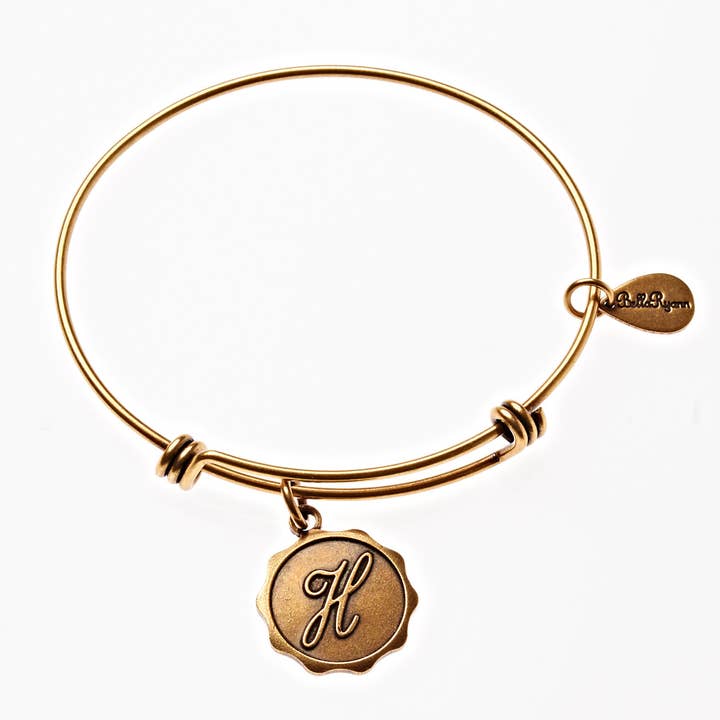 Letter H - Expandable Bangle Charm Bracelet in Gold for wholesale by BellaRyann
