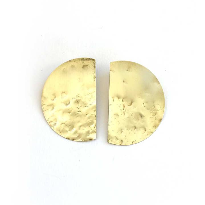 Textured Brass Earrings // Lunar Post Earrings - LARGE for wholesale by LUNASOL