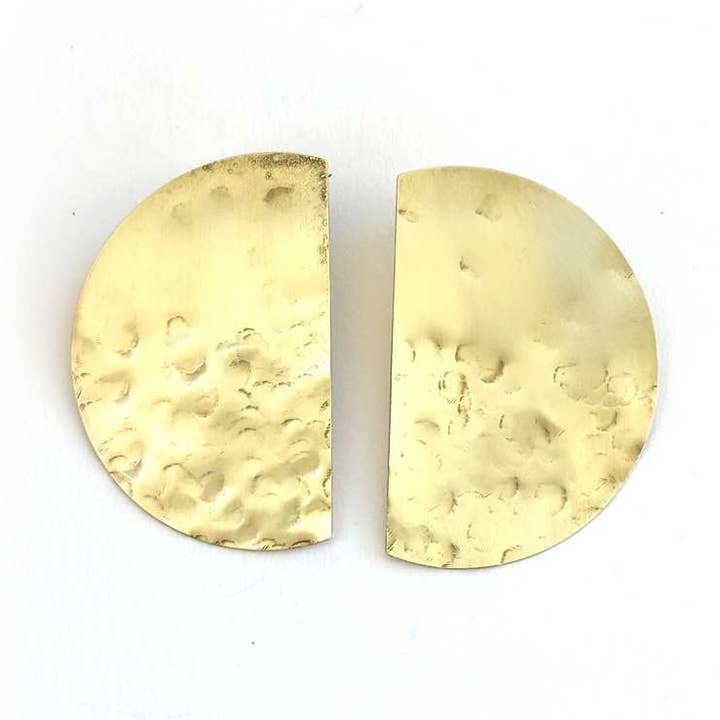 LUNASOL - Wholesale Dangle Earrings - Textured Brass Earrings // Lunar Post Earrings - LARGE0