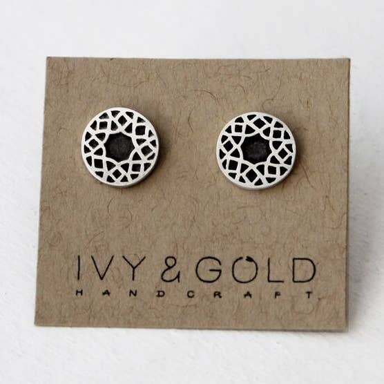 Geometric Black Round Diamond Stud Earrings for wholesale by Ivy & Gold Handcraft