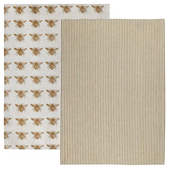 Mustard Honey Bee Tea Towel Pack for wholesale by Raine & Humble