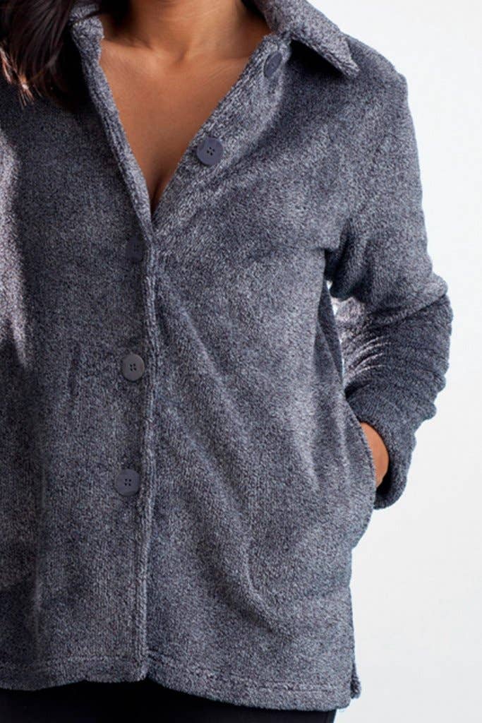 La Cera - Wholesale Jacket - Women's - Plush Fleece Bed Jacket - BLK/GREY1