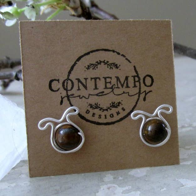 Tiger Eye Dog Sterling Stud Earrings for wholesale by Contempo Jewelry