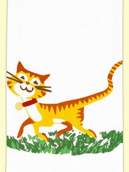 Happy Cat Retro Flour Sack Kitchen Towel for wholesale by Red and White Kitchen Company