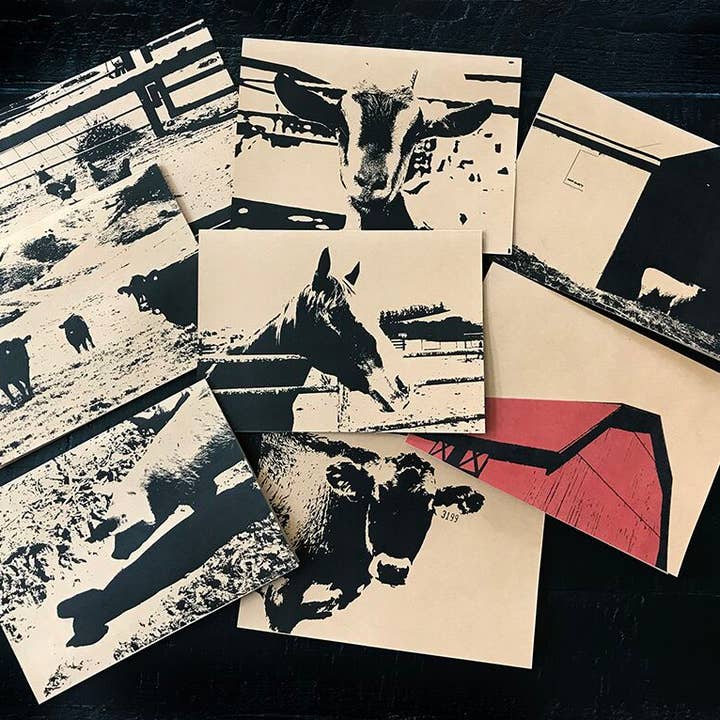 Lot de 8 cartes pliées assorties d'animaux de ferme pour la vente par noteify