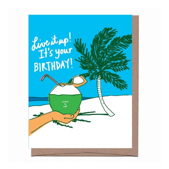 La Familia Green – Großhandel Geburtstagskarten – Scratch & Sniff Coconut Drink Geburtstags-