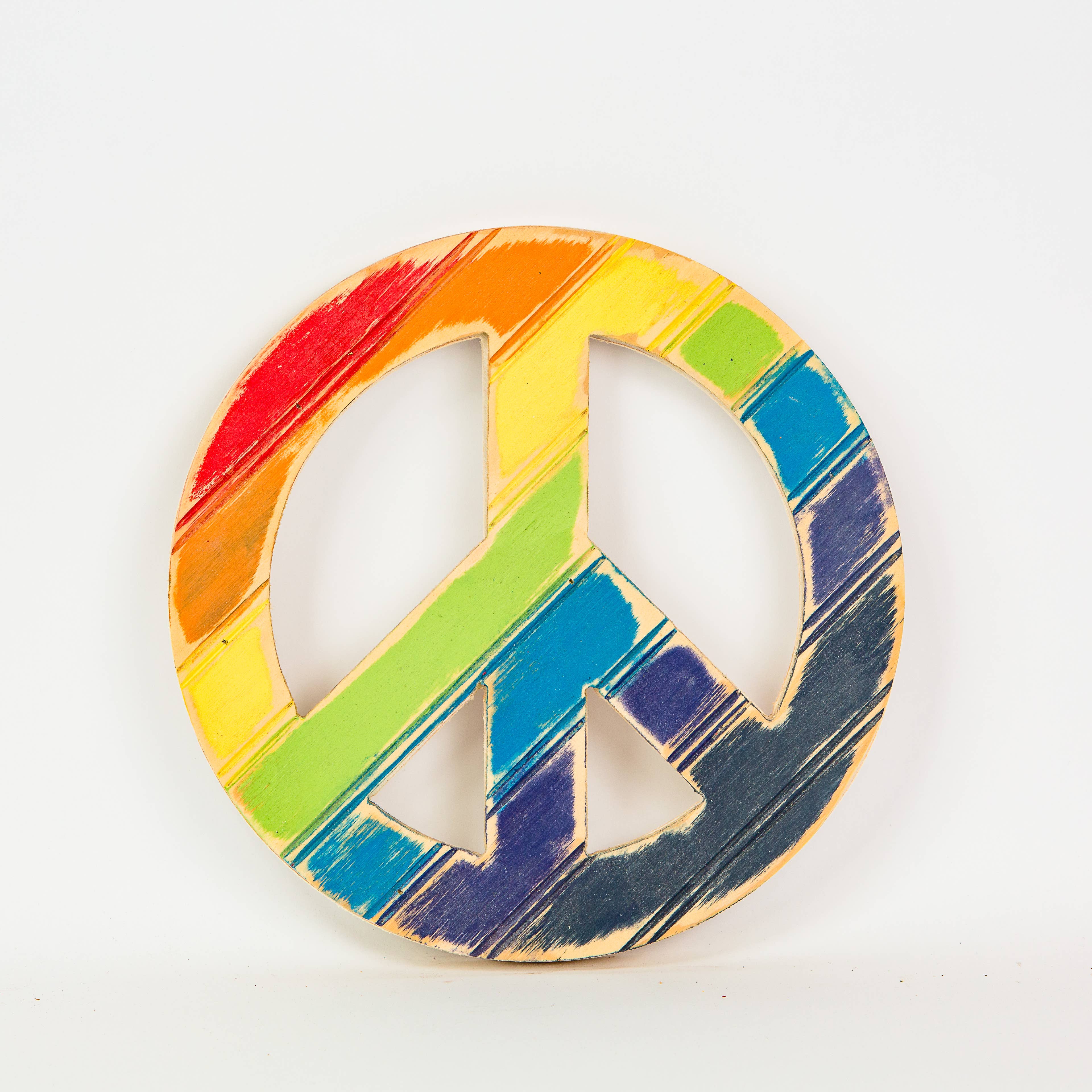 Grace Graffiti – Großhandel Wandkunst aus Holz – Freiform-Wandbild mit Regenbogen-Friedensschild aus Holz