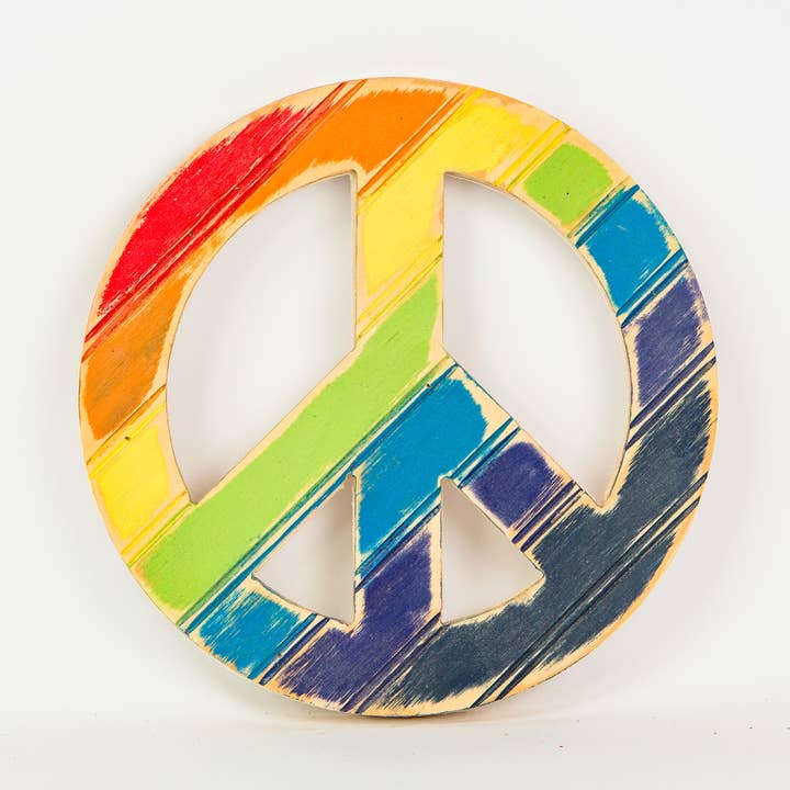 Arte de pared de madera con el signo de la paz de arcoíris para venta al por mayor de Grace Graffiti