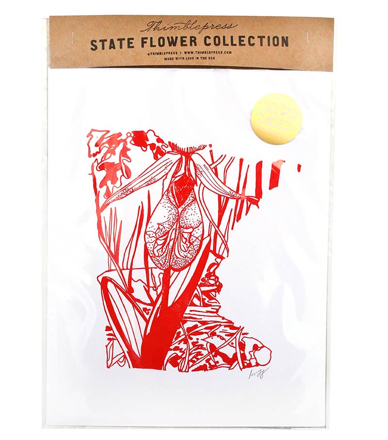 Thimblepress - Wholesale Art Print - Minnesota Pink and White Lady’s-Slipper Letterpress Print1