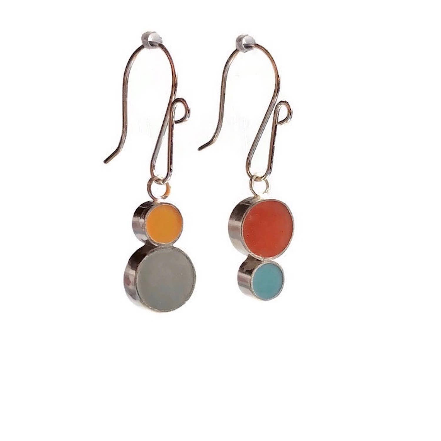 Yellow Gray Orange Aqua Stacked Dots Earrings - Three Looks  in One Pair for wholesale on Faire2