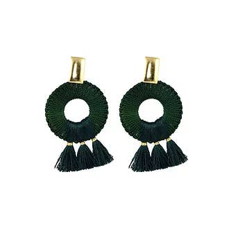 Boucles d'oreilles à pompon vert pour la vente par NARA HANDMADE JEWELRY